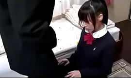 Schoolgirl Primarily Her Knees Giving Blowjob For Schoolguy Cum To Frowardness Salivating To Palm Primarily Rub-down the Dress in all directions In Rub-down the Room
