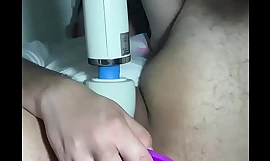 FTM Masturbating with 8 Inches Dildo with an increment of Wand Massage