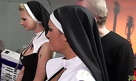 Two sad nuns get panting in chubby hard cocks
